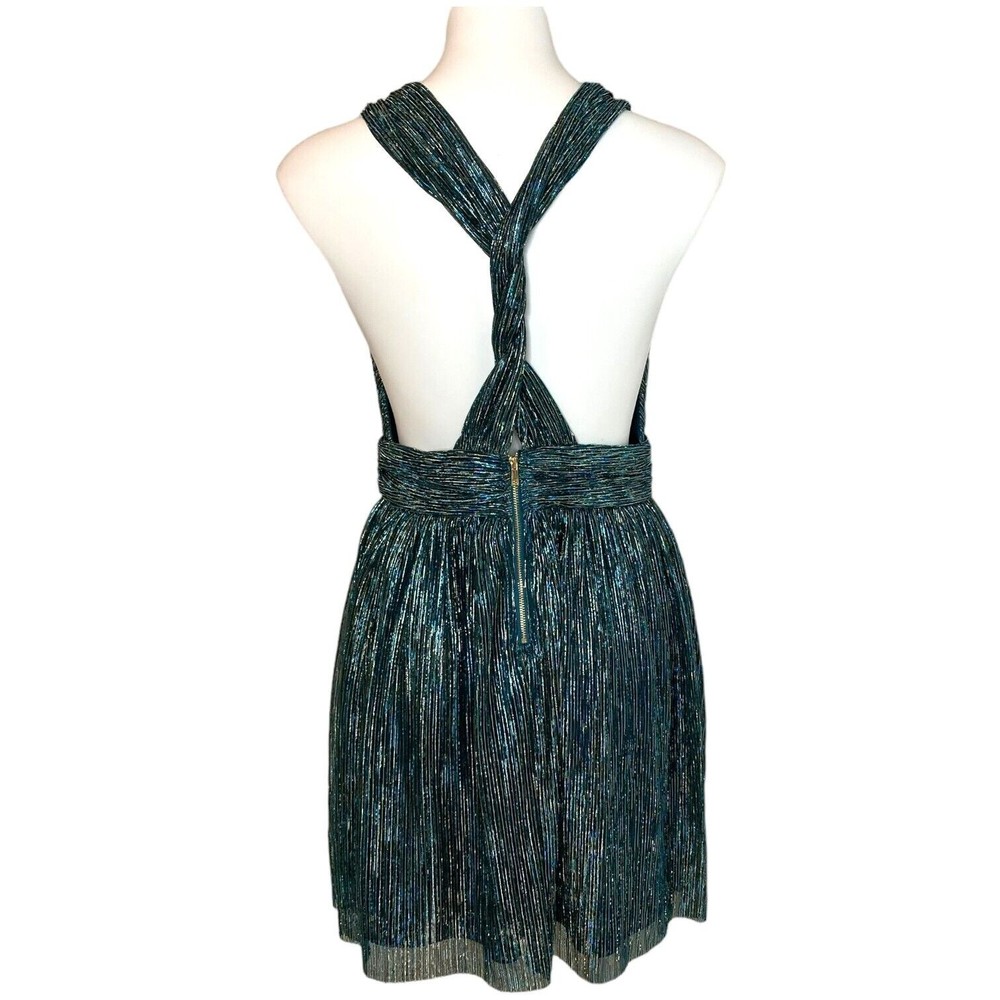 New LULUS Ailey Metallic Teal Twist Back Skater Dress Womens Size L‎ Mini Party - Picture 5 of 12